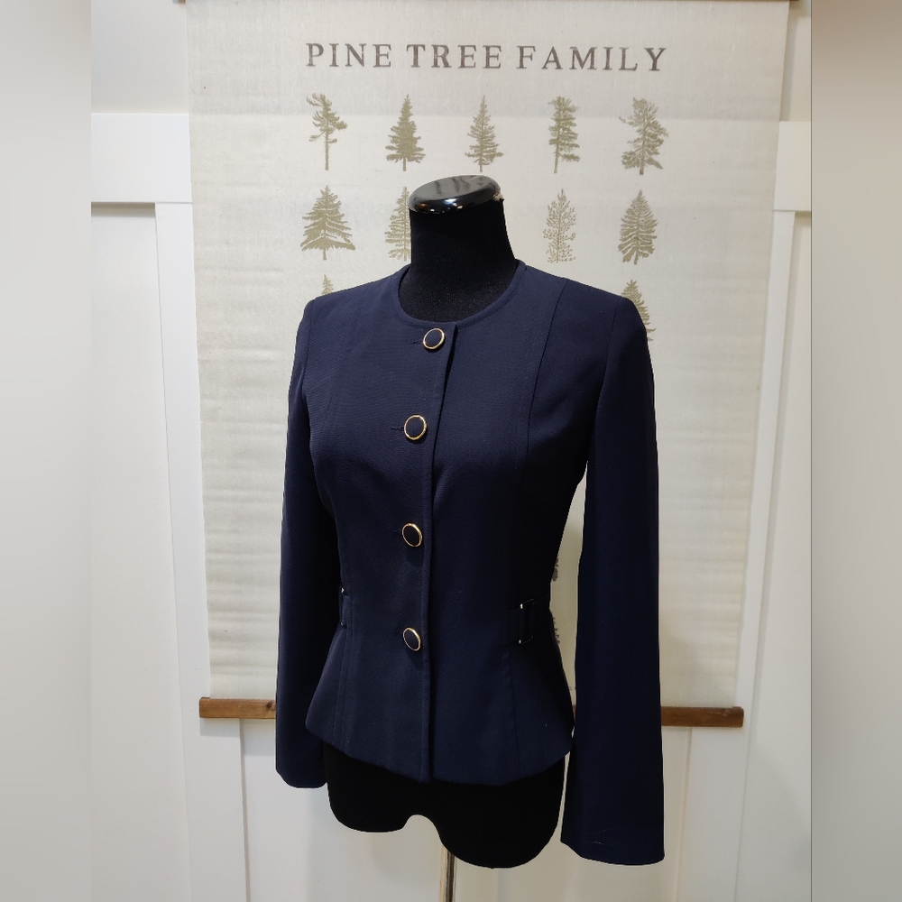 1.2.3 Un Deux Trois Paris Navy Tailored Jacket Gold Rim Buttons Size 38 / 6 - Picture 3 of 6
